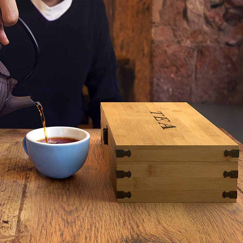 Home Office Gift Premium Wood Coffee Tea Storage Box Organizer Eco-Friendly Multi-Functional Decorative Box Bamboo Tea Box