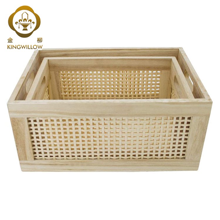Hot Selling Wholesale Hot Selling Poplar Wood Storage Basket Woven Storage Box Sundries Storage Bin In Stock