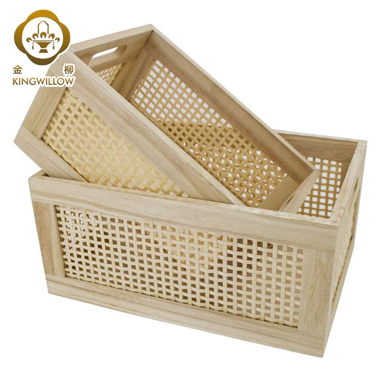 Hot Selling Wholesale Hot Selling Poplar Wood Storage Basket Woven Storage Box Sundries Storage Bin In Stock