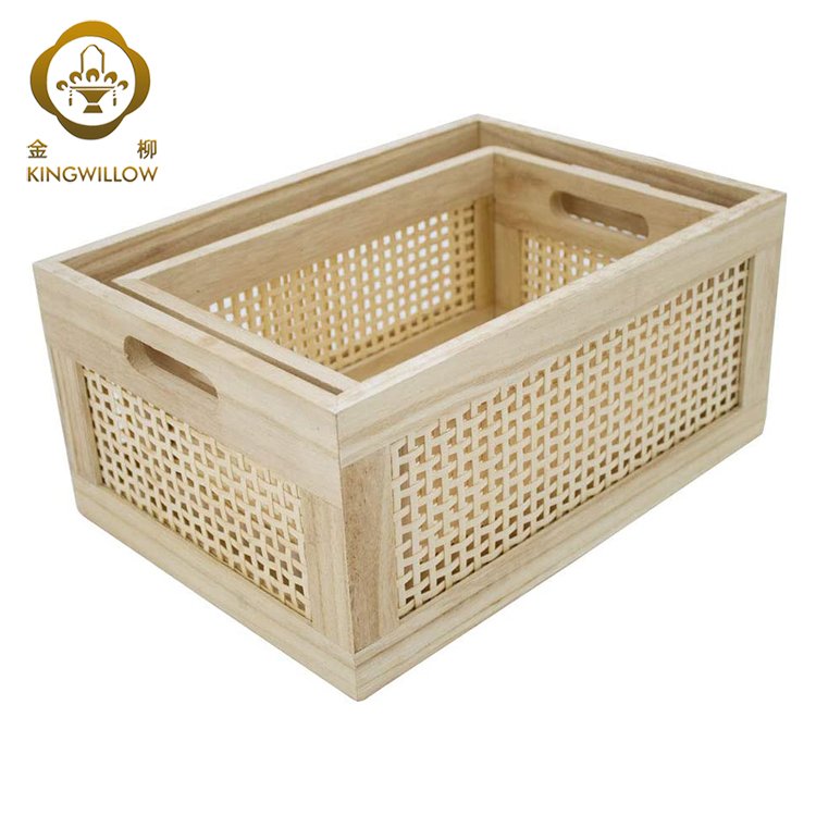 Hot Selling Wholesale Hot Selling Poplar Wood Storage Basket Woven Storage Box Sundries Storage Bin In Stock