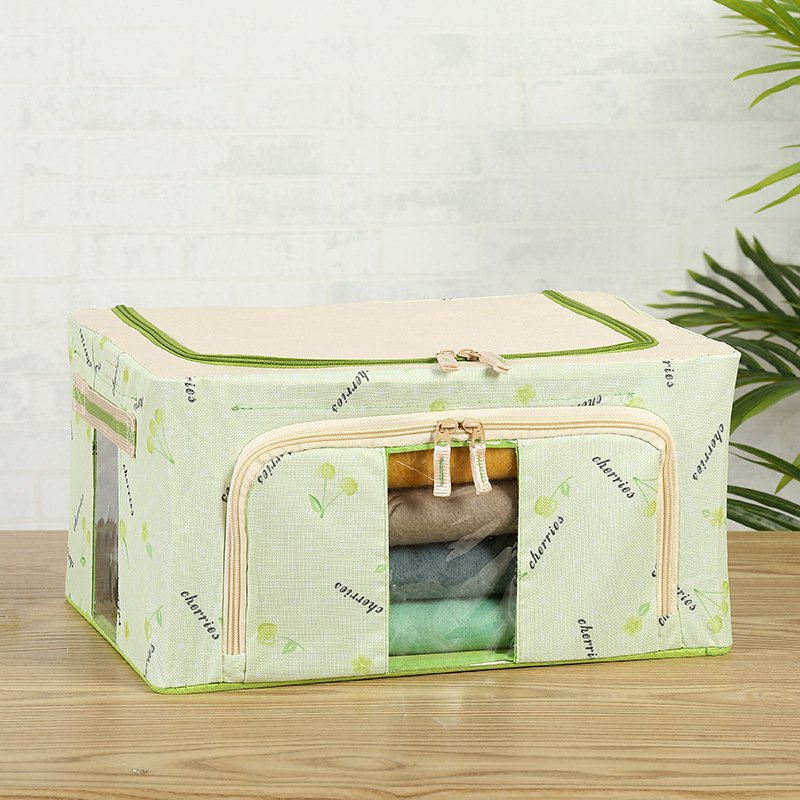 24L Oxford Cherry Cloth Steel Frame Transparent Storage Box Bed Sheet Blanket Pillow Shoe Rack Container Foldable Storage Case