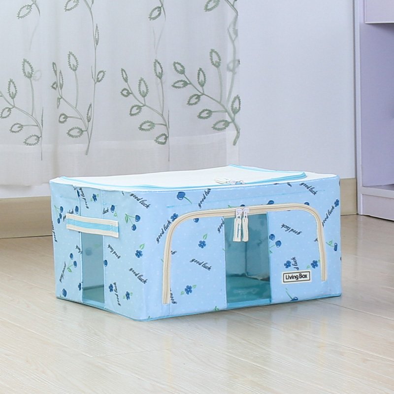 24L Oxford Cherry Cloth Steel Frame Transparent Storage Box Bed Sheet Blanket Pillow Shoe Rack Container Foldable Storage Case