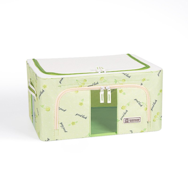24L Oxford Cherry Cloth Steel Frame Transparent Storage Box Bed Sheet Blanket Pillow Shoe Rack Container Foldable Storage Case