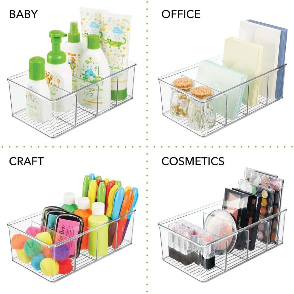 3 Pack PET Food Container Snack Organizer w 3 Dividers Snack Organizer Racks for Stackable For Fridge Kitchen Cabinets