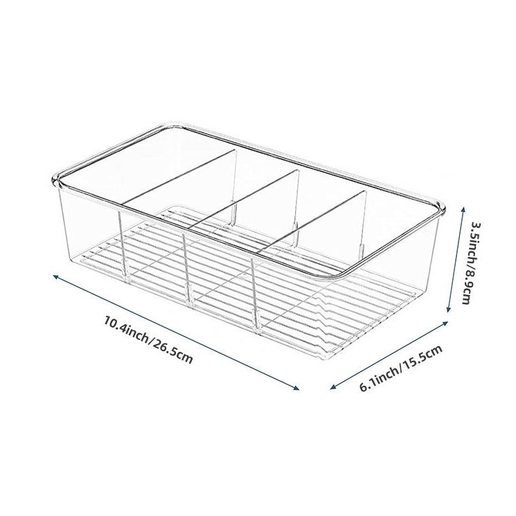 3 Pack PET Food Container Snack Organizer w 3 Dividers Snack Organizer Racks for Stackable For Fridge Kitchen Cabinets