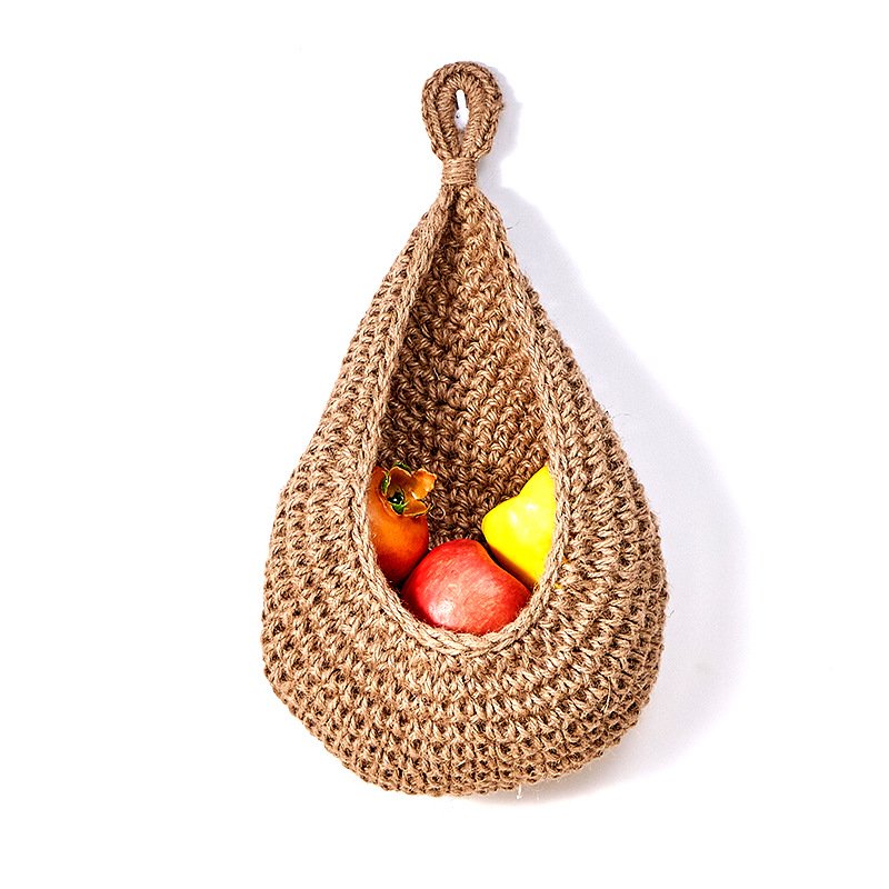 Handwoven Crochet Jute Rope Teardrop Wall Hanging Planter Basket for Fruit flower Plants Vegetable Boho Wall Baskets for Kitchen
