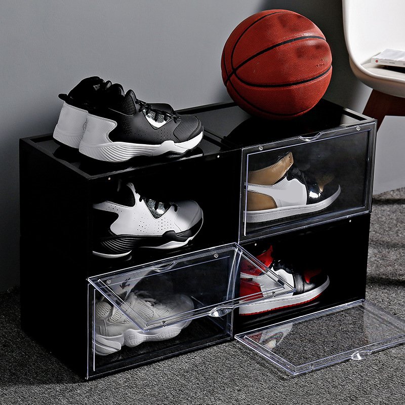 Hot Sale Drop Front Clear Sneaker Storage Box Acrylic Transparent Magnetic Plastic Sneaker Box stackable custom shoe box