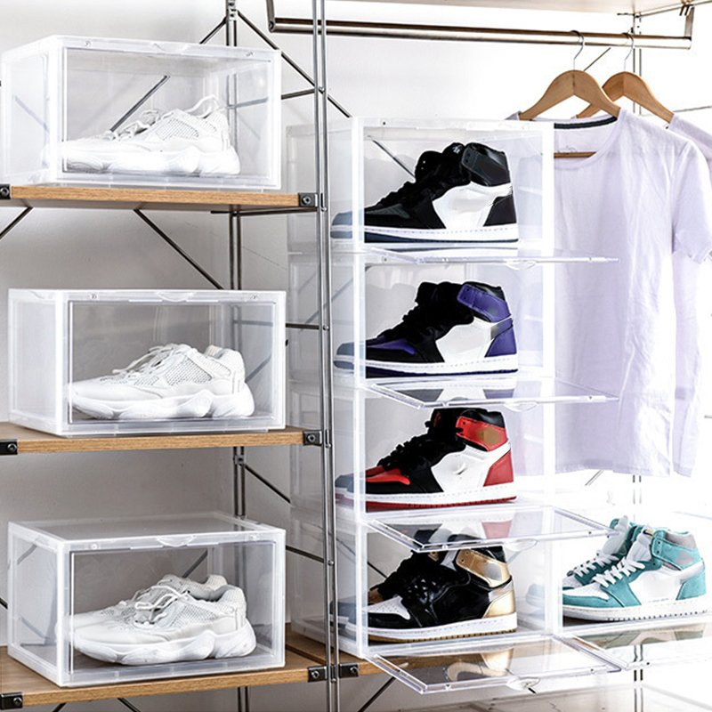 Hot Sale Drop Front Clear Sneaker Storage Box Acrylic Transparent Magnetic Plastic Sneaker Box stackable custom shoe box