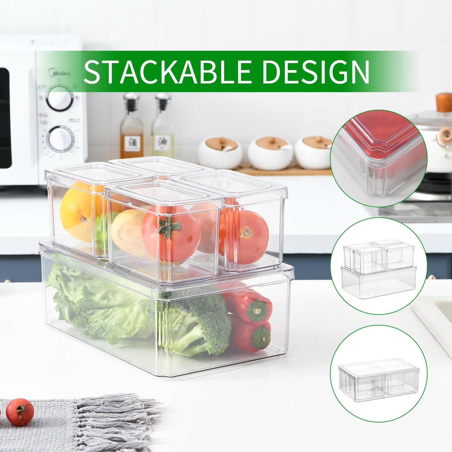 5PCS Wholesale High Quality Plastic PET 5pcs Refrigerator Organizer Set Food Storage Containers with Factory Price