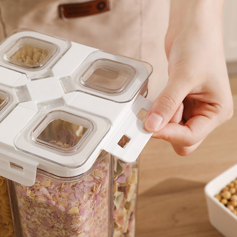 Wannuo 3L Plastic Kitchen Food Storage Container Set 4 Grids PET and PP Material Safe Storage Airtight Food Containers