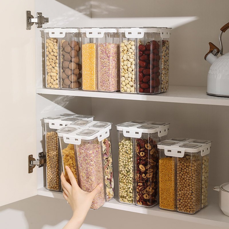 Wannuo 3L Plastic Kitchen Food Storage Container Set 4 Grids PET and PP Material Safe Storage Airtight Food Containers