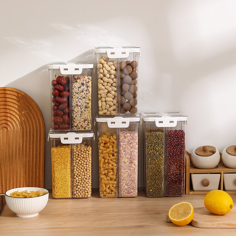 Wannuo 3L Plastic Kitchen Food Storage Container Set 4 Grids PET and PP Material Safe Storage Airtight Food Containers