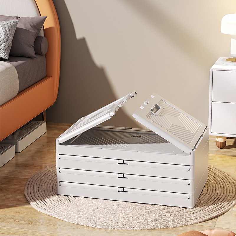 Collapsible Plastic Closet Organizers Storage Box Stackable Storage Bins With Lids and Double Doors