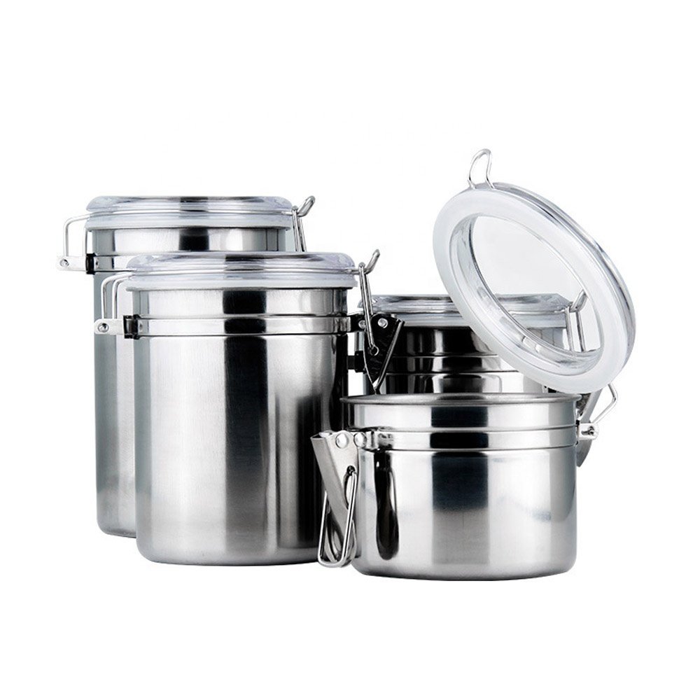 wholesale stainless steel kitchen food storage canisters set with lid
