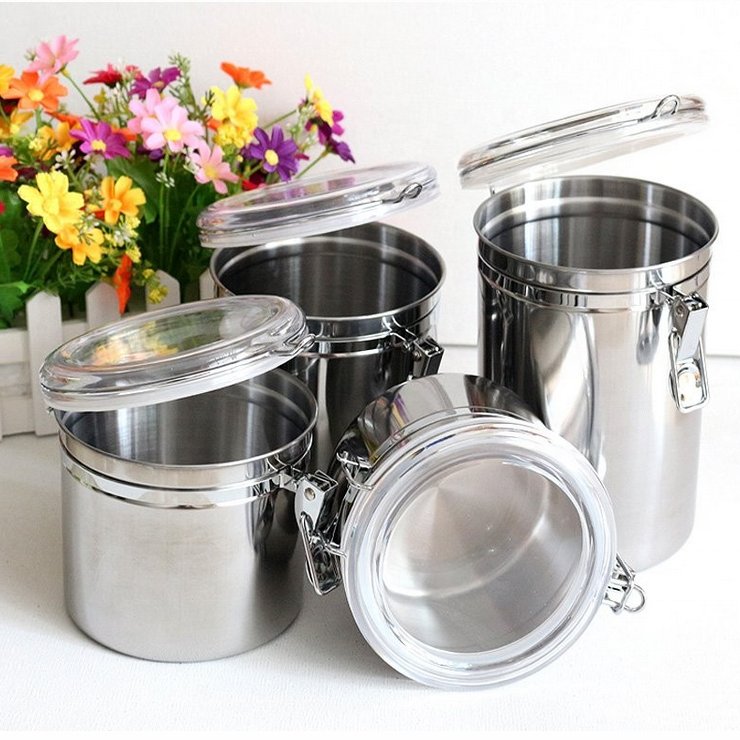 wholesale stainless steel kitchen food storage canisters set with lid