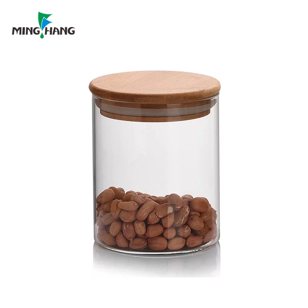 empty wide mouth glass food storage jar kitchen canister with bamboo lid