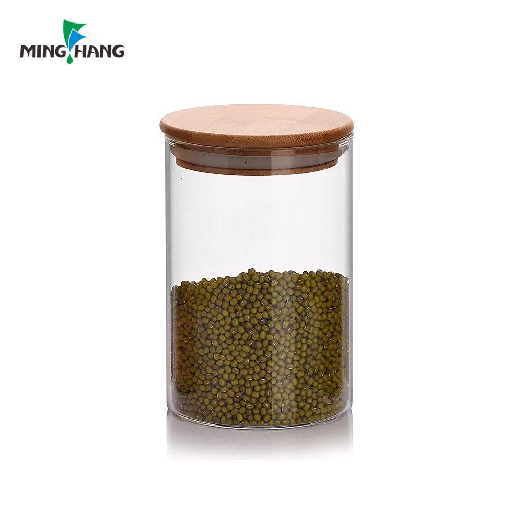 empty wide mouth glass food storage jar kitchen canister with bamboo lid