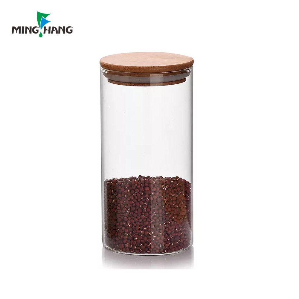 empty wide mouth glass food storage jar kitchen canister with bamboo lid
