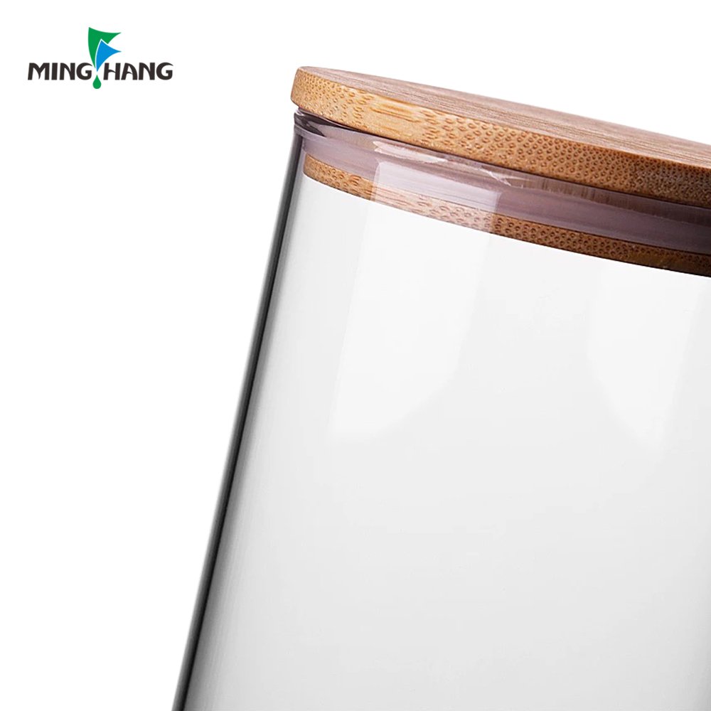 empty wide mouth glass food storage jar kitchen canister with bamboo lid