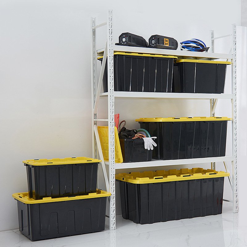 Hot selling export model 25L/6.7 gallon black box yellow lid plastic storage box customized plastic totes for storage with lid