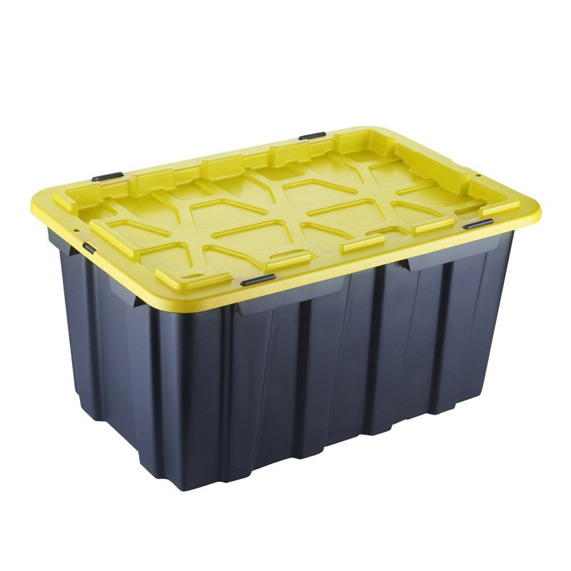 Hot selling export model 25L/6.7 gallon black box yellow lid plastic storage box customized plastic totes for storage with lid