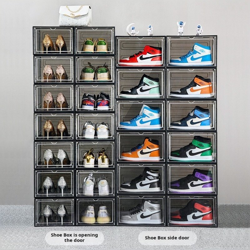 XJH Space-saving Thickened Transparent Clear Plastic Shoe Rack Foldable & Stackable Shoe Box