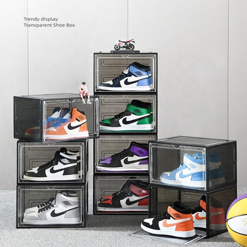XJH Space-saving Thickened Transparent Clear Plastic Shoe Rack Foldable & Stackable Shoe Box