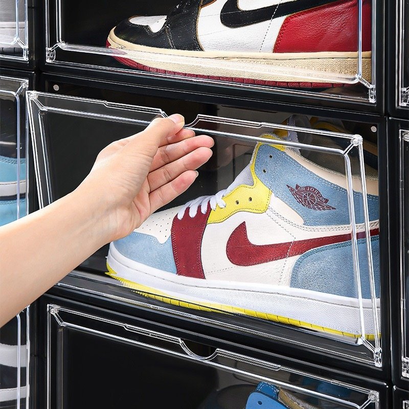 XJH Space-saving Thickened Transparent Clear Plastic Shoe Rack Foldable & Stackable Shoe Box