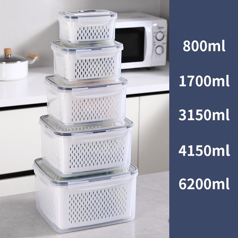 Customize Fresh Produce Fridge Refrigerator Fresh-keeping Storage Box Vegetables Fruit Storage Fridge Storage Container with Lid