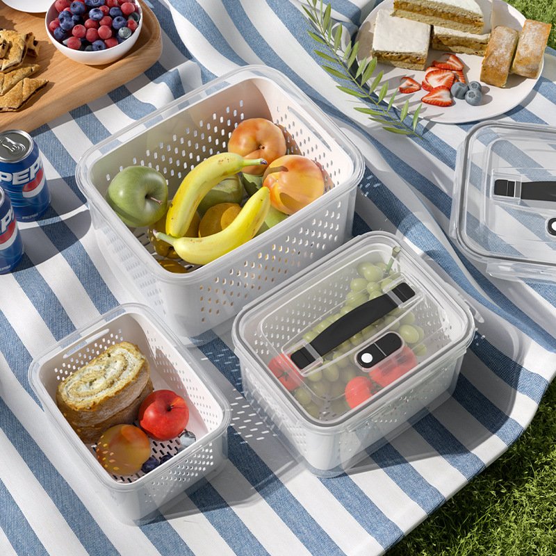 Customize Fresh Produce Fridge Refrigerator Fresh-keeping Storage Box Vegetables Fruit Storage Fridge Storage Container with Lid