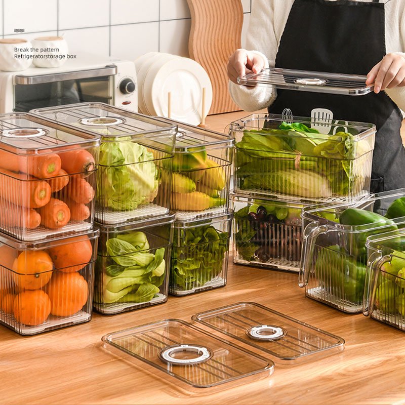 Kitchen Fresh Clear Plastic Storage Box Fridge Refrigerator Organizer PET Food Fruits Vegetable Storage Container With Lid