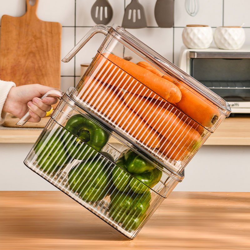 Kitchen Fresh Clear Plastic Storage Box Fridge Refrigerator Organizer PET Food Fruits Vegetable Storage Container With Lid
