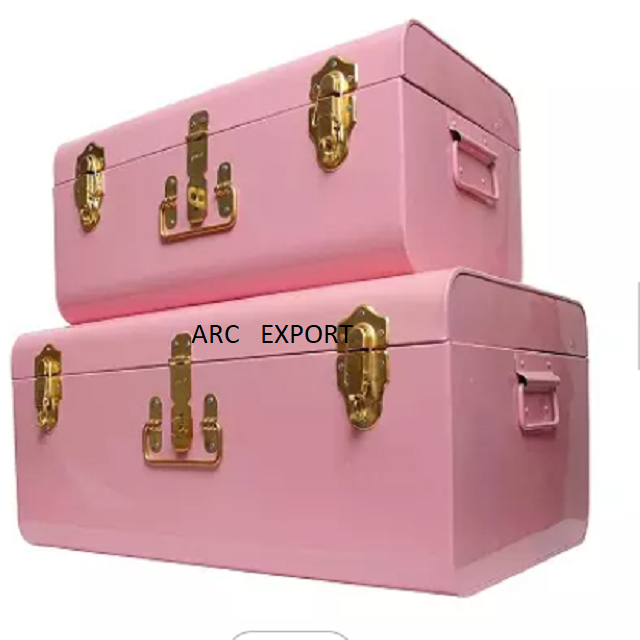Exclusive Storage Box Trunk Metal Luxury Light Purple Color Decoration Designer With Silver Color Handle Decorating Clothes Box