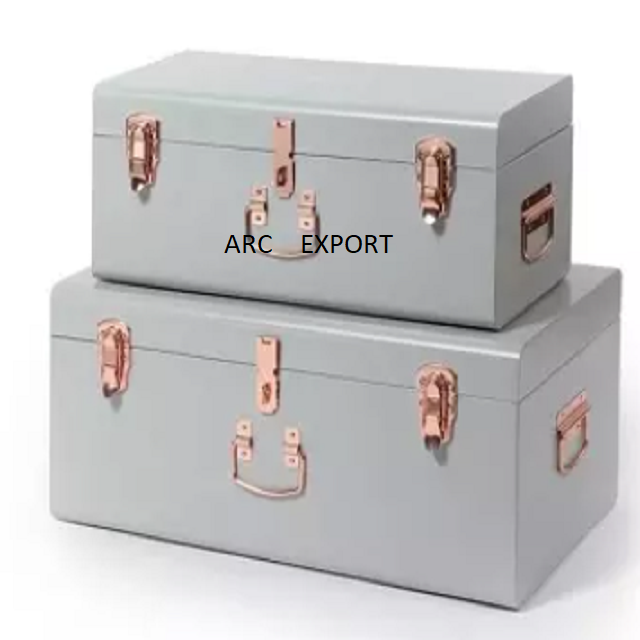 Exclusive Storage Box Trunk Metal Luxury Light Purple Color Decoration Designer With Silver Color Handle Decorating Clothes Box