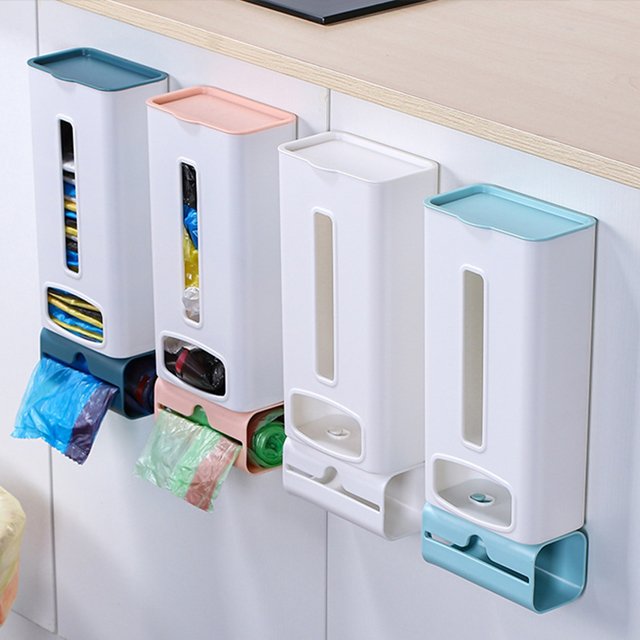 JILEN- Garbage Bag Storage Box, Plastic Bag Collector, Kitchen Wall Hanging Bag Removable Organizer