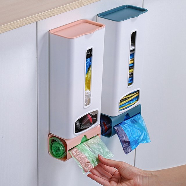 JILEN- Garbage Bag Storage Box, Plastic Bag Collector, Kitchen Wall Hanging Bag Removable Organizer