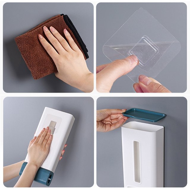 JILEN- Garbage Bag Storage Box, Plastic Bag Collector, Kitchen Wall Hanging Bag Removable Organizer