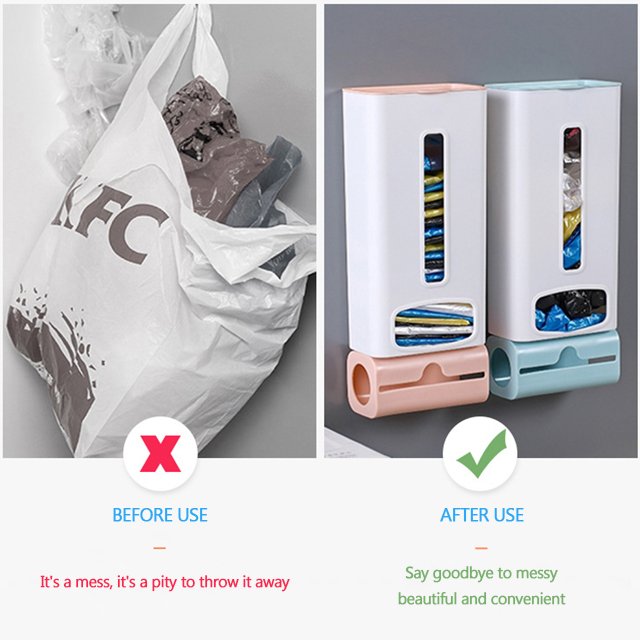 JILEN- Garbage Bag Storage Box, Plastic Bag Collector, Kitchen Wall Hanging Bag Removable Organizer
