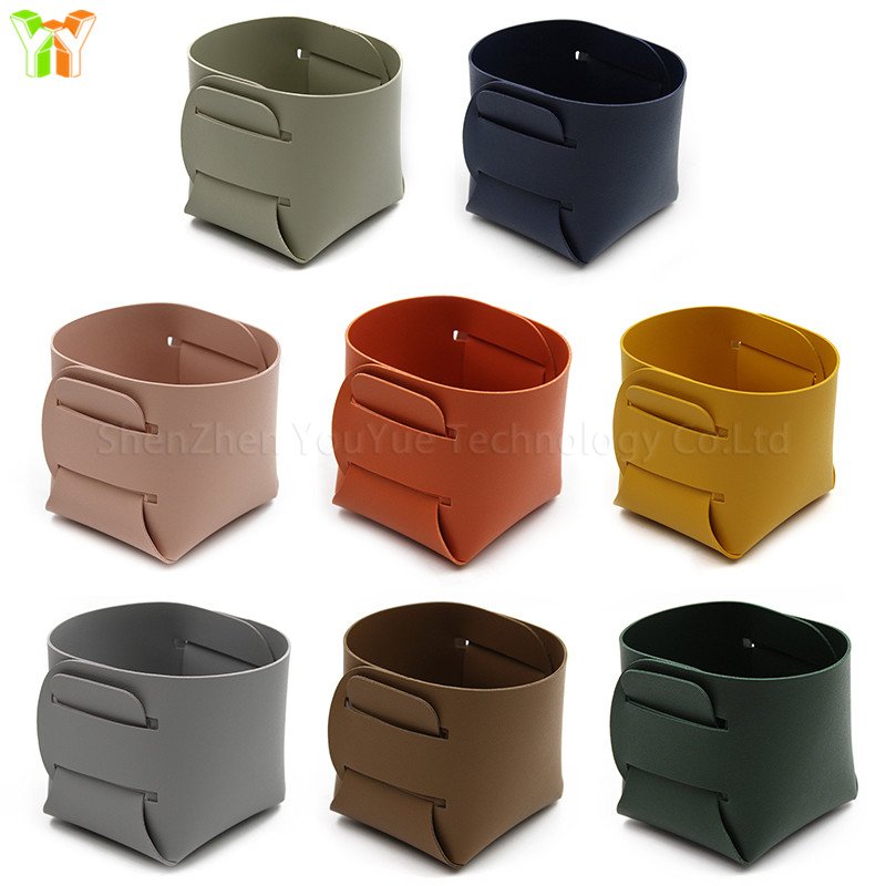 Simple Nordic PU Leather Desktop Storage Box Cosmetic Brush Storage Bucket Foldable Pen Holder Cup