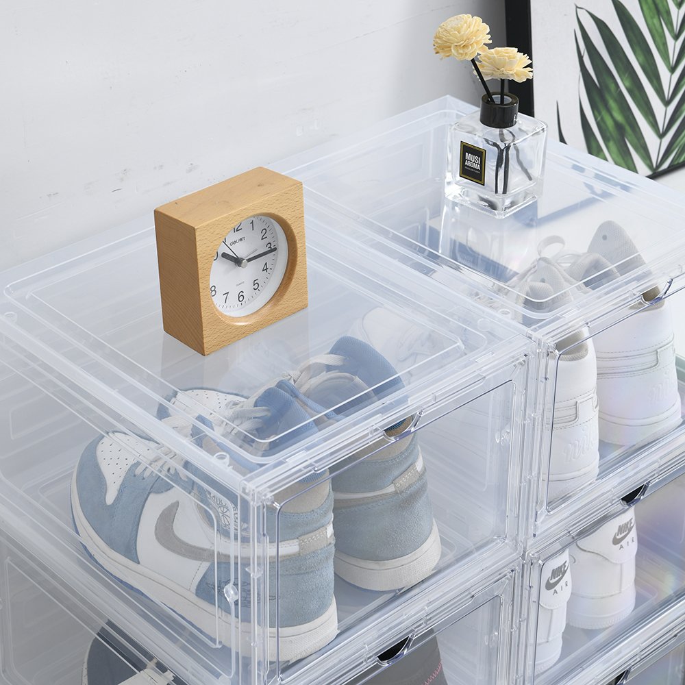 Wholesale transparent plastic sneaker stackable shoe storage boxes magnetic clear shoe box