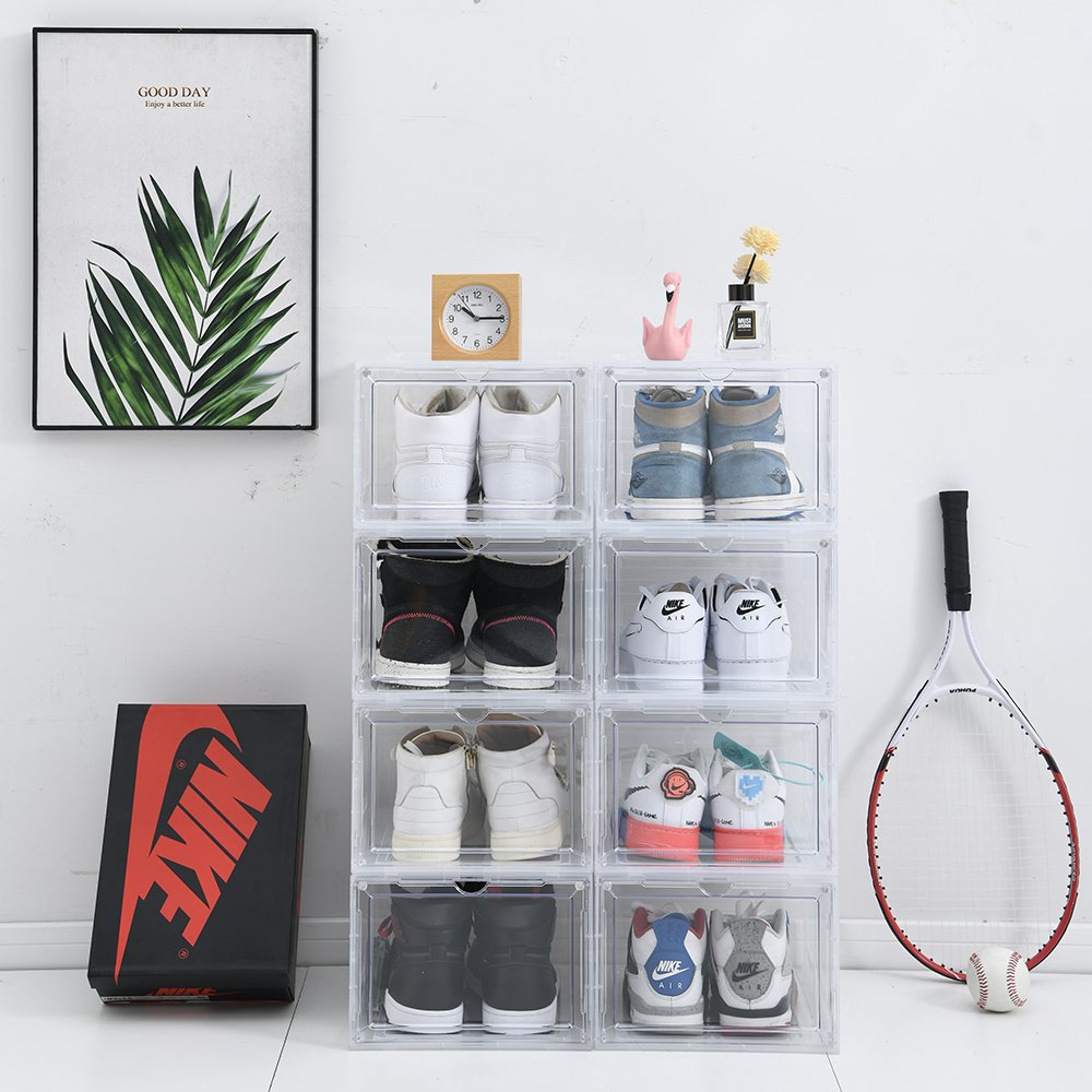 Wholesale transparent plastic sneaker stackable shoe storage boxes magnetic clear shoe box