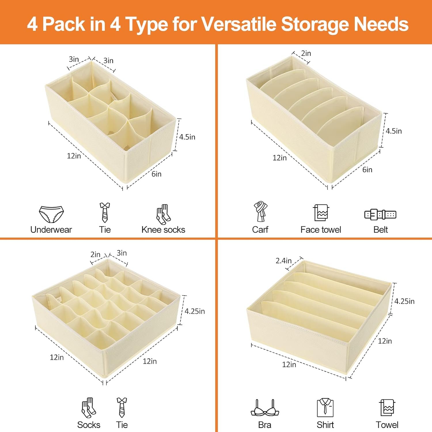 Foldable Cloth Storage Box Underwear Drawer Organizers Closet Organizer For Underwear, Bra, Socks