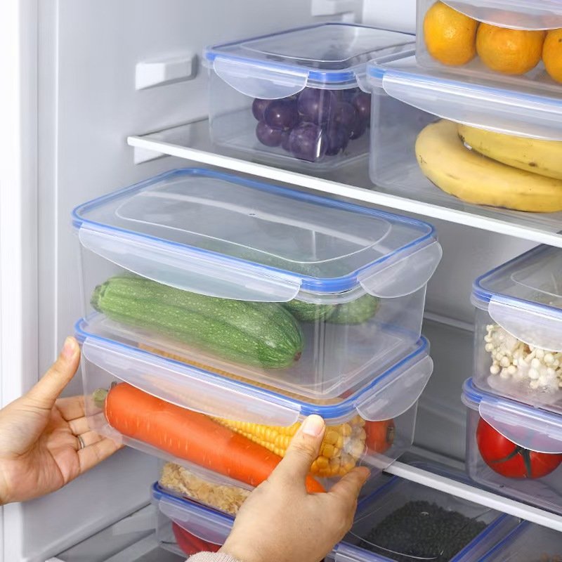 Kitchen Refrigerator Sealed Rectangular Refrigerator Storage Box with Lid Plastic Crisper Microwave-heated Lunch Box Storage Box
