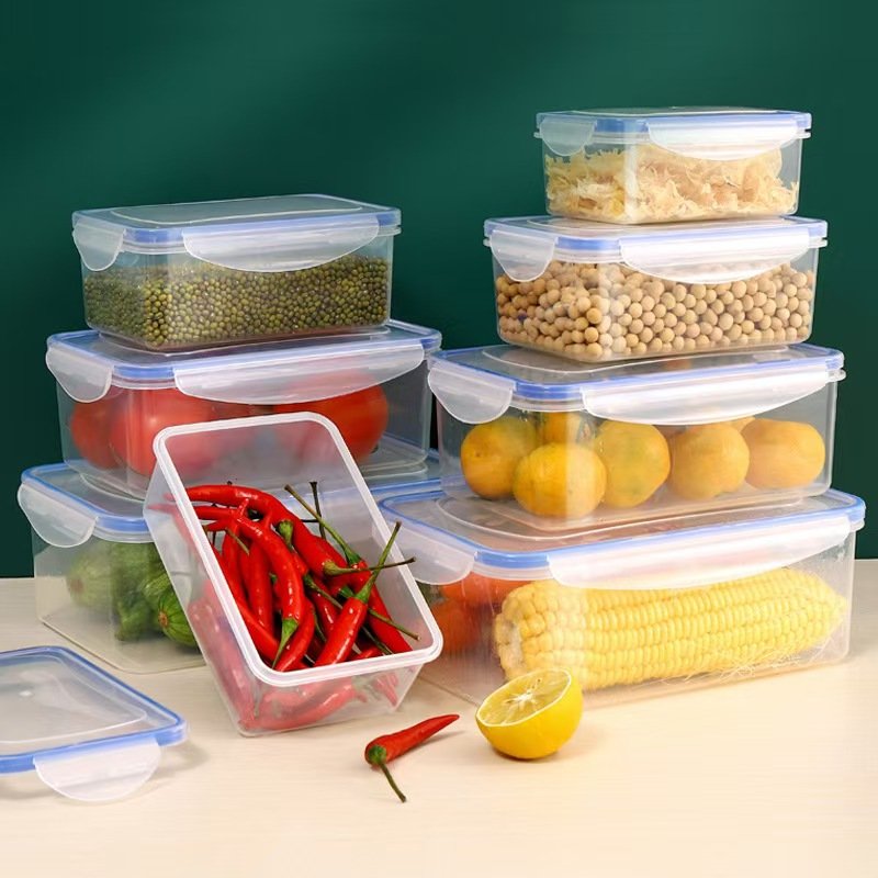 Kitchen Refrigerator Sealed Rectangular Refrigerator Storage Box with Lid Plastic Crisper Microwave-heated Lunch Box Storage Box