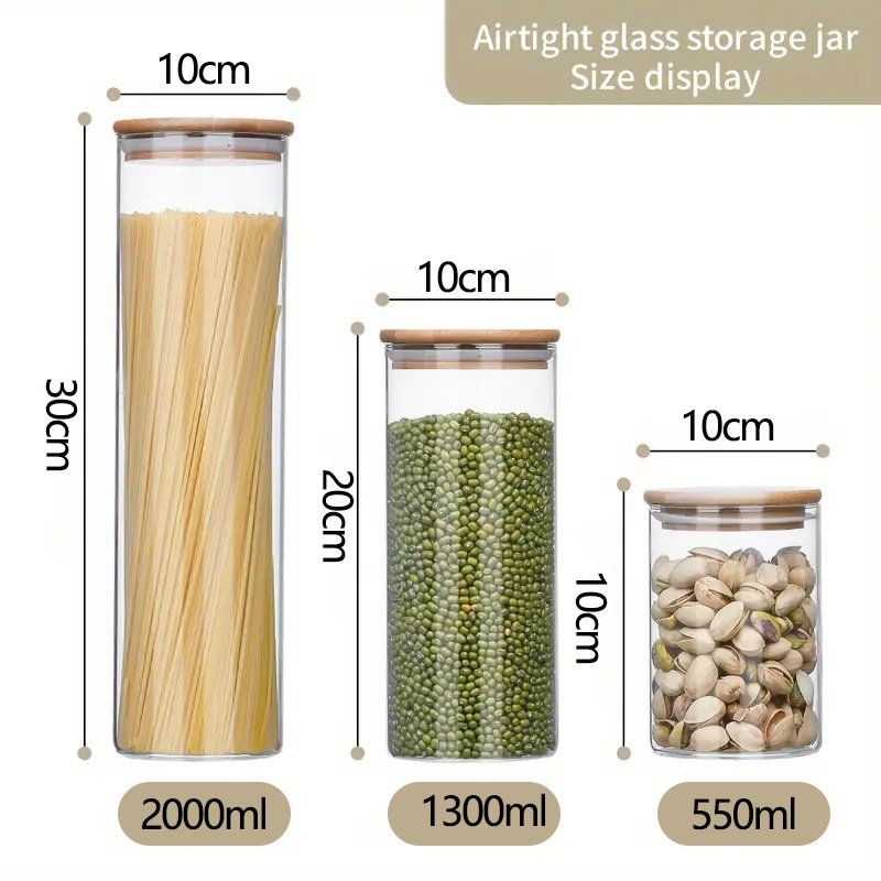 5pcs/set Stackable Kitchen Clear Glass Food Storage Jars Containers Set with Airtight Bamboo Lid For Candy Cookie Rice Sugar