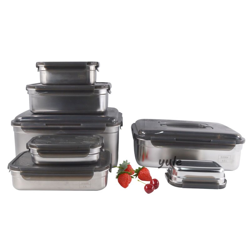 304 Stainless Steel 18cm Crisper Airtight Lunch Box Food Storage Container Fresh Keeping Box
