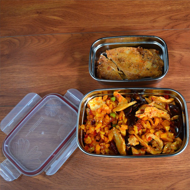 304 Stainless Steel 18cm Crisper Airtight Lunch Box Food Storage Container Fresh Keeping Box