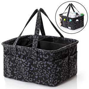 KUYUE Diaper Caddy Organizer,r with Handle, Baby Organizer for Nursery -modern Diaper Basket Storage Boxes & Bins Foldable Grey