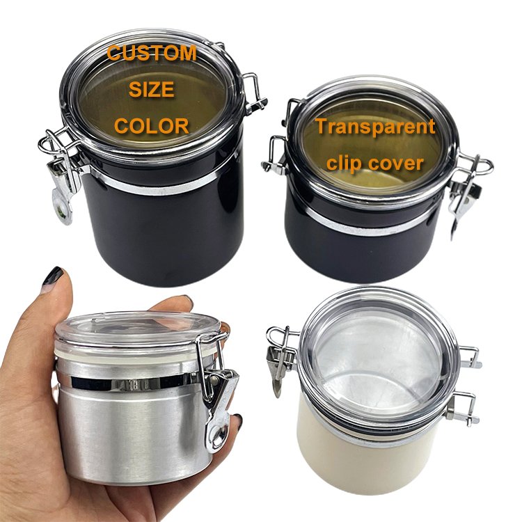 Various Capacities Kitchen Acrylic Tea Tin Can Coffee Bean Airtight Food Storage Can Metal Tank Jar Aluminum Canister With Lid