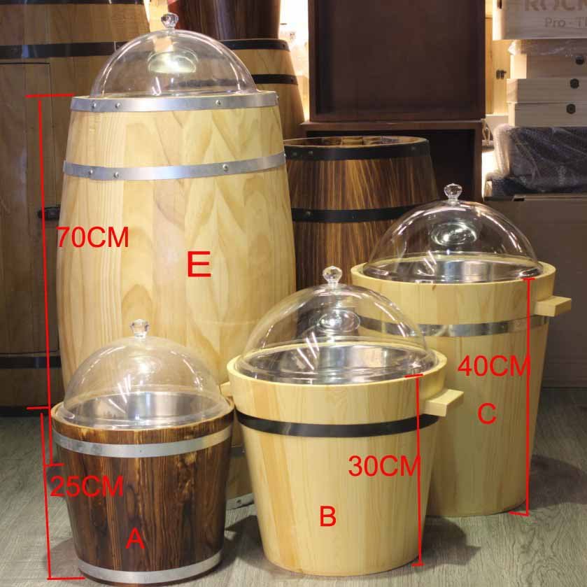 Wooden dry food bucket storage barrel for home or supermarket stores